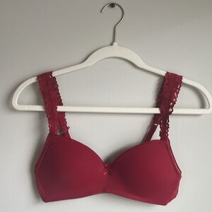 Aerie 32B No Underwire Push-Up Red Lace Trim Bra